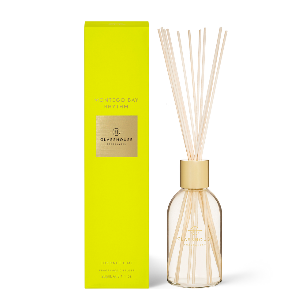 Montego Bay Rhythm Diffuser A transcendent everyday luxury, it creates instant ambience. Sweet ‘n’ sour, it’s a mouth-watering blend of zesty lime, coconut and boozy vanilla.
