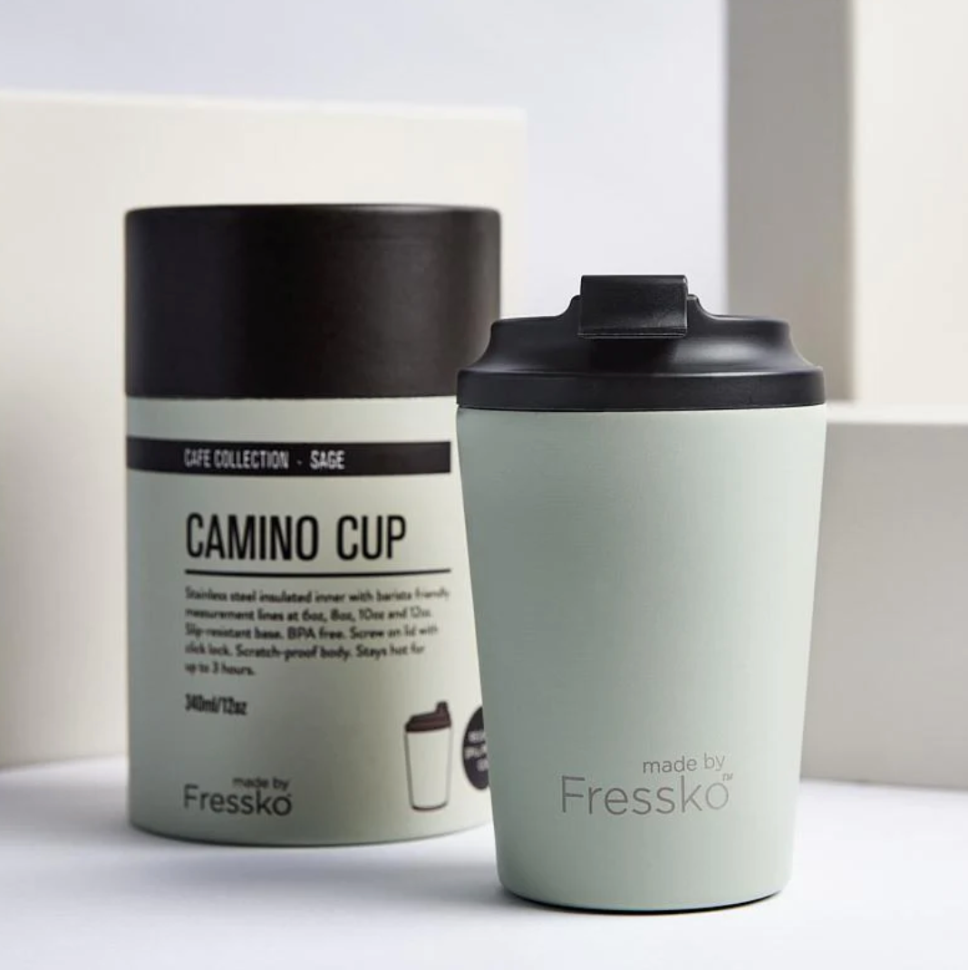 Camino Cup 12oz The stylish, chemical-free, lightweight, insulated stainless steel reusable coffee cup is the new and improved version of the classic takeaway cafe cup.