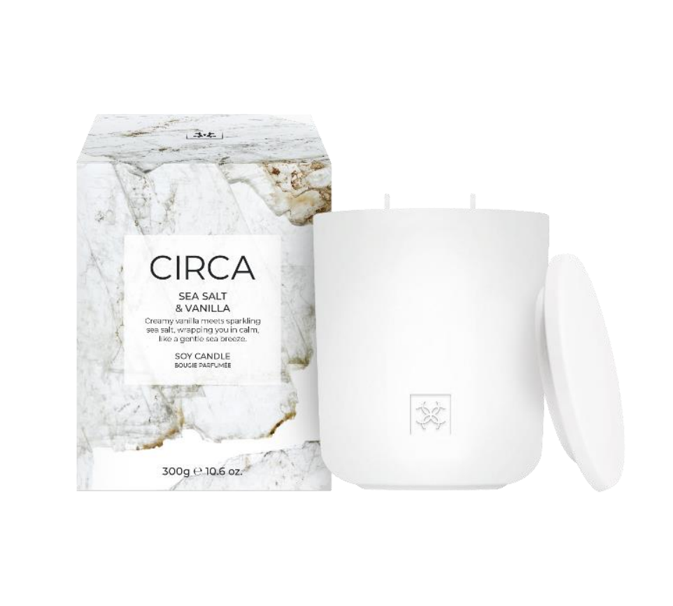 Sea Salt & Vanilla 300g Candle Creamy vanilla meets sparkling sea salt, wrapping you in calm, like a gentle sea breeze.