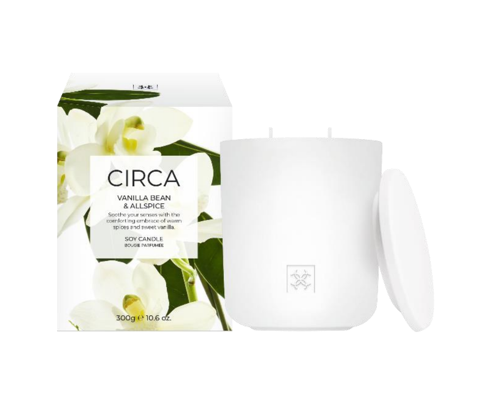 Vanilla Bean & Allspice 300g Candle Soothe your senses with the comforting embrace of warm spices and sweet vanilla.