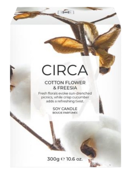 Cotton Flower & Freesia 300g Candle Fresh florals evoke sun-drenched picnics, while crisp cucumber adds a refreshing twist.