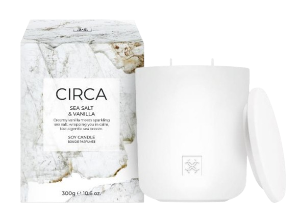 Sea Salt & Vanilla 300g Candle Creamy vanilla meets sparkling sea salt, wrapping you in calm, like a gentle sea breeze.