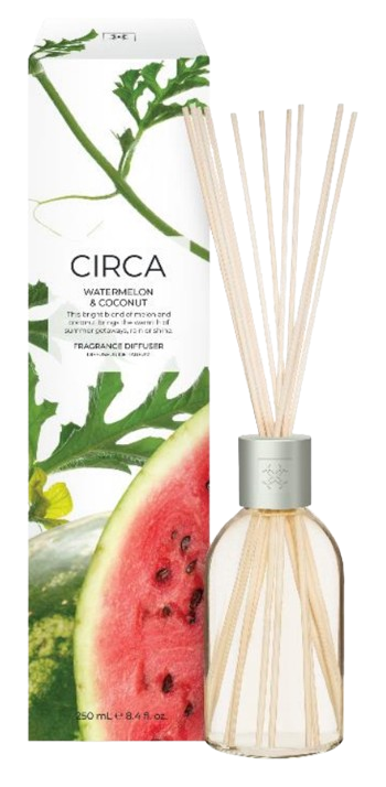 Watermelon & Coconut 250mL Fragrance Diffuser This bright blend of melon and coconut brings the warmth of summer getaways, rain or shine.