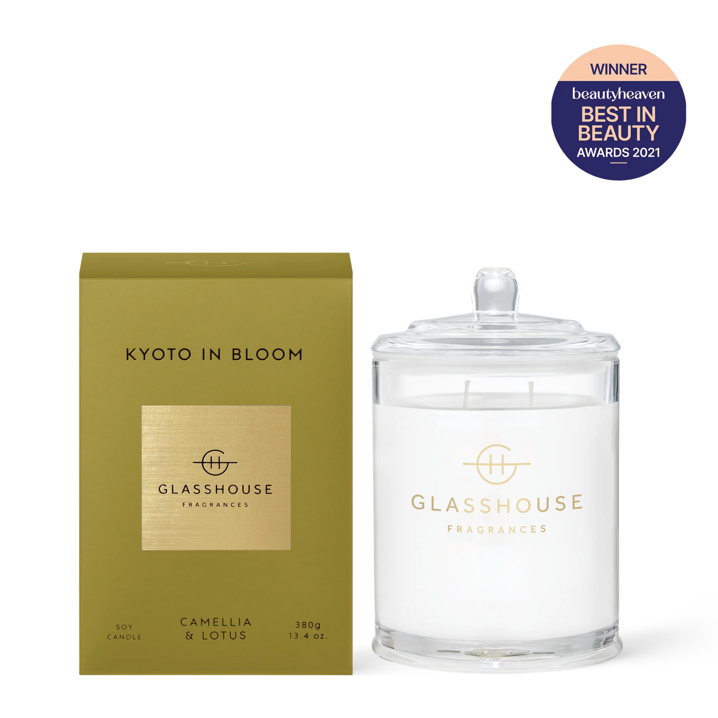 
                  
                    Glasshouse Fragrances Kyoto in Bloom Camellia & Lotus 380g Triple Scented Soy Candle
                  
                