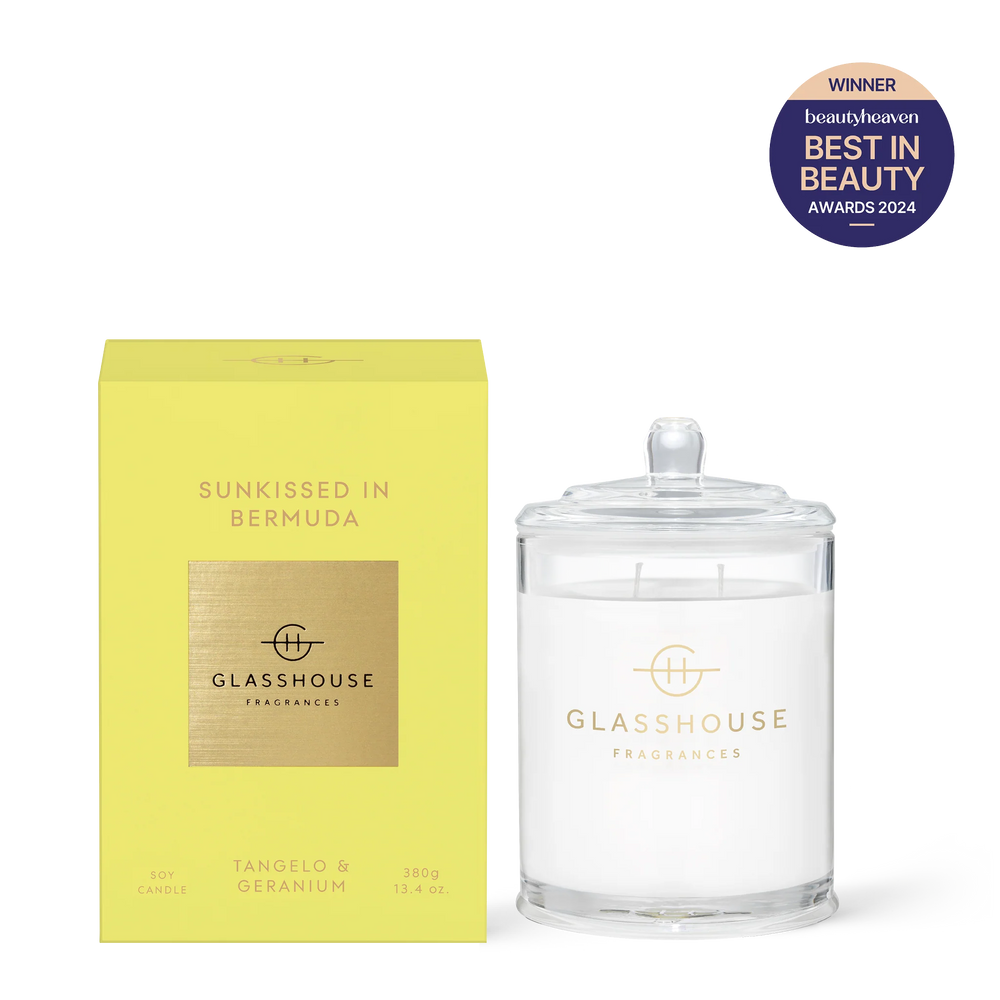 
                  
                    Glasshouse Fragrances Sunkissed In Bermuda Tangelo & Geranium 380g Triple Scented Soy Candle
                  
                