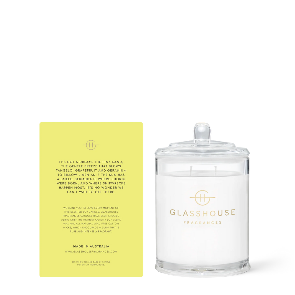 
                  
                    Glasshouse Fragrances Sunkissed In Bermuda Tangelo & Geranium 380g Triple Scented Soy Candle
                  
                