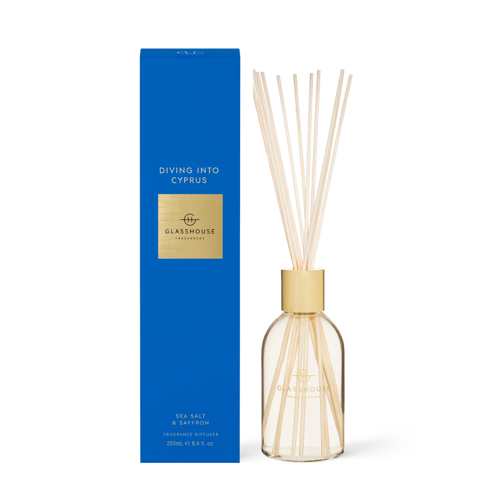 Glasshouse Fragrances Diving into Cyprus Sea Salt & Saffron 250mL Fragrance Diffuser