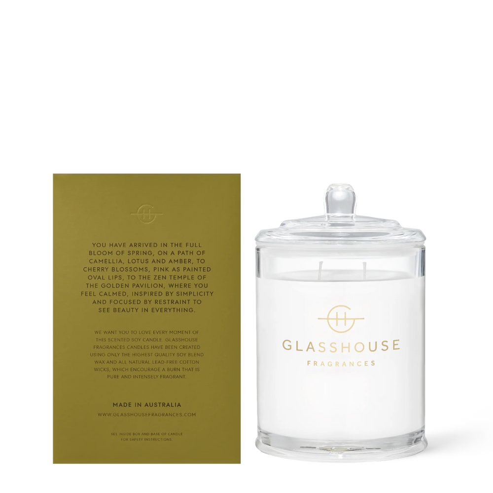 
                  
                    Glasshouse Fragrances Kyoto in Bloom Camellia & Lotus 380g Triple Scented Soy Candle
                  
                