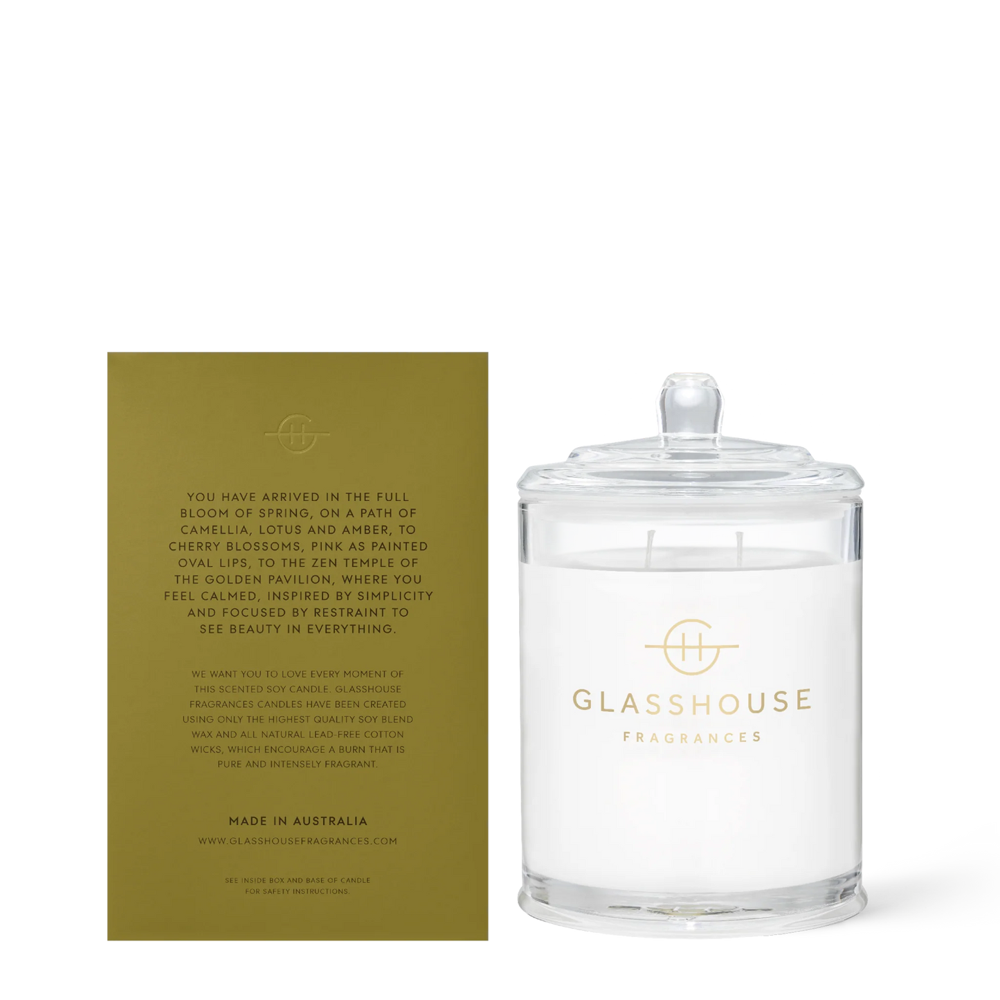 
                  
                    Glasshouse Fragrances Kyoto in Bloom Camellia & Lotus 380g Triple Scented Soy Candle
                  
                