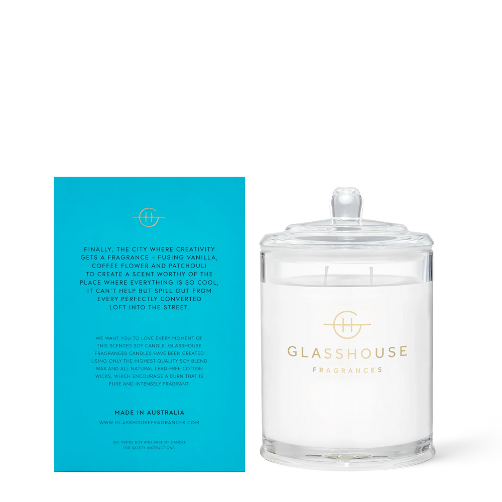 
                  
                    Glasshouse Fragrances Melbourne Muse Coffee Flower & Vanilla 380g Triple Scented Soy Candle
                  
                