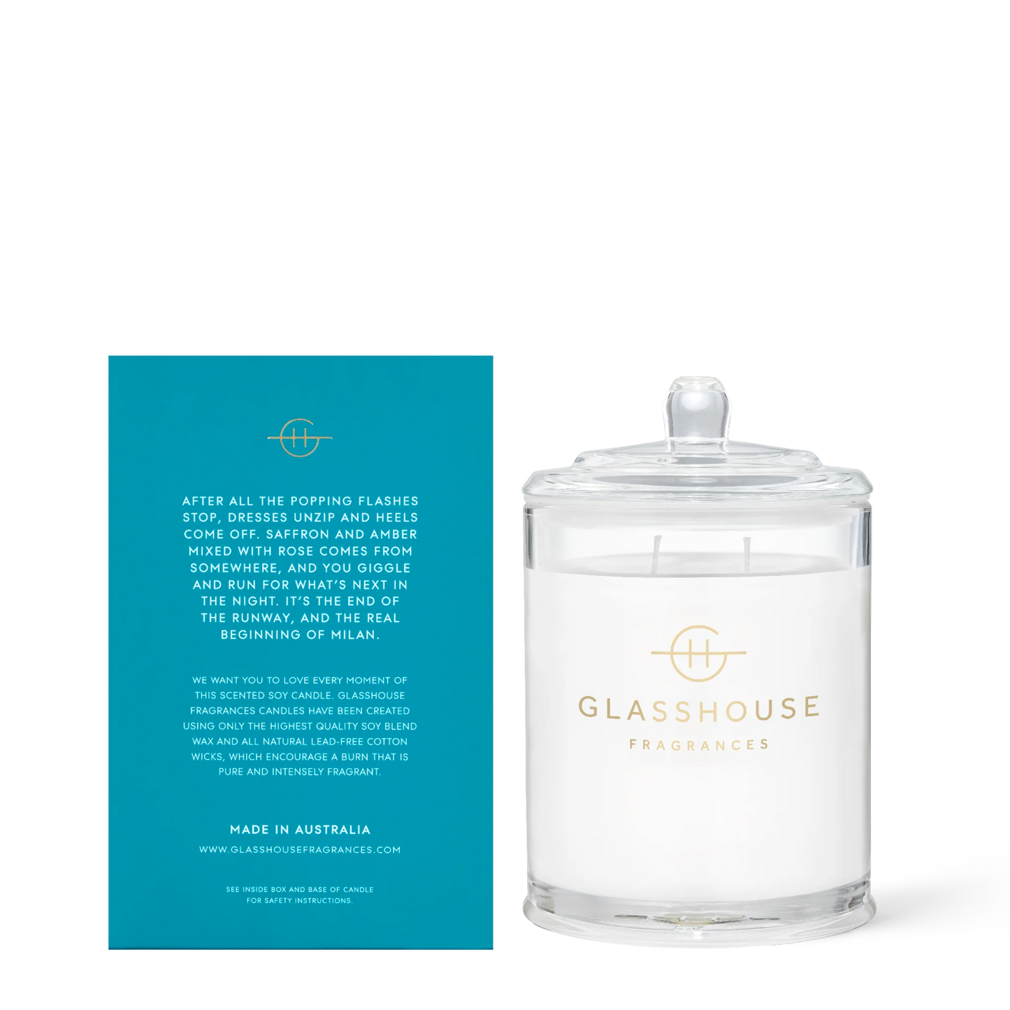 
                  
                    Glasshouse Fragrances Midnight in Milan Saffron & Rose 380g Triple Scented Soy Candle
                  
                