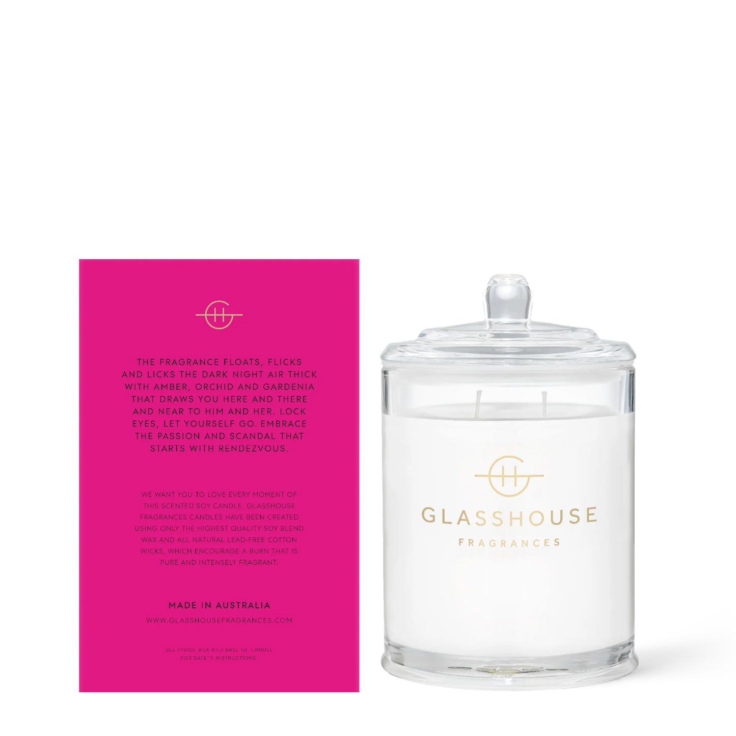 
                  
                    Glasshouse Fragrances Rendezvous Amber & Orchid 380g Triple Scented Soy Candle
                  
                