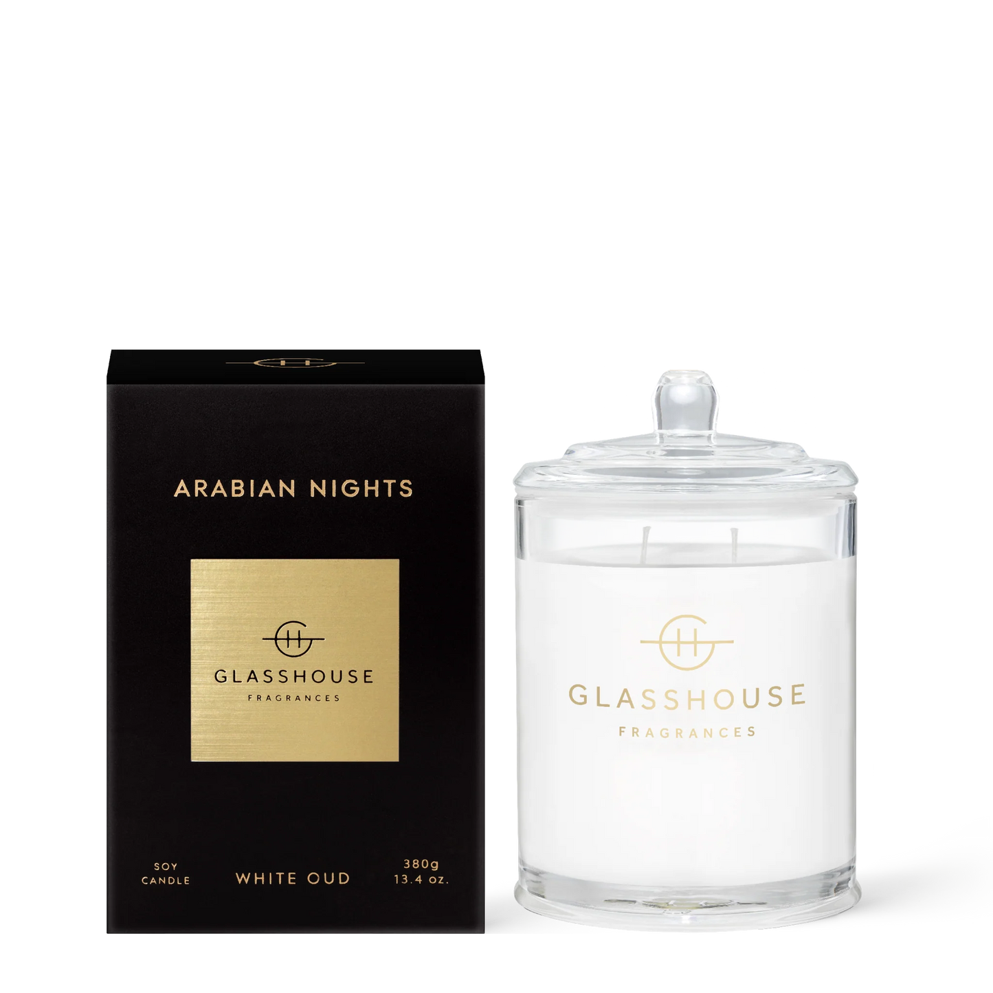 
                  
                    Glasshouse Fragrances Arabian Nights White Oud 380g Triple Scented Soy Candle
                  
                
