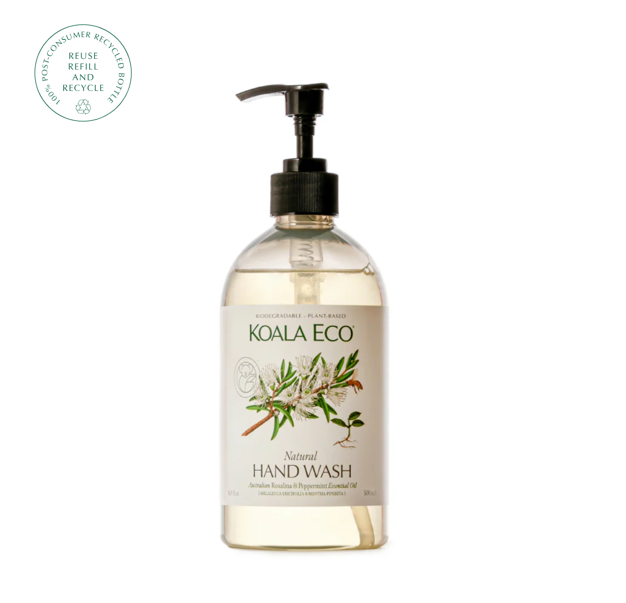 Natural Hand Wash 500ml Rosalina's subtle blend of lavender tea tree, together with the freshness of peppermint: stress-relieving, and anti-inflammatory.