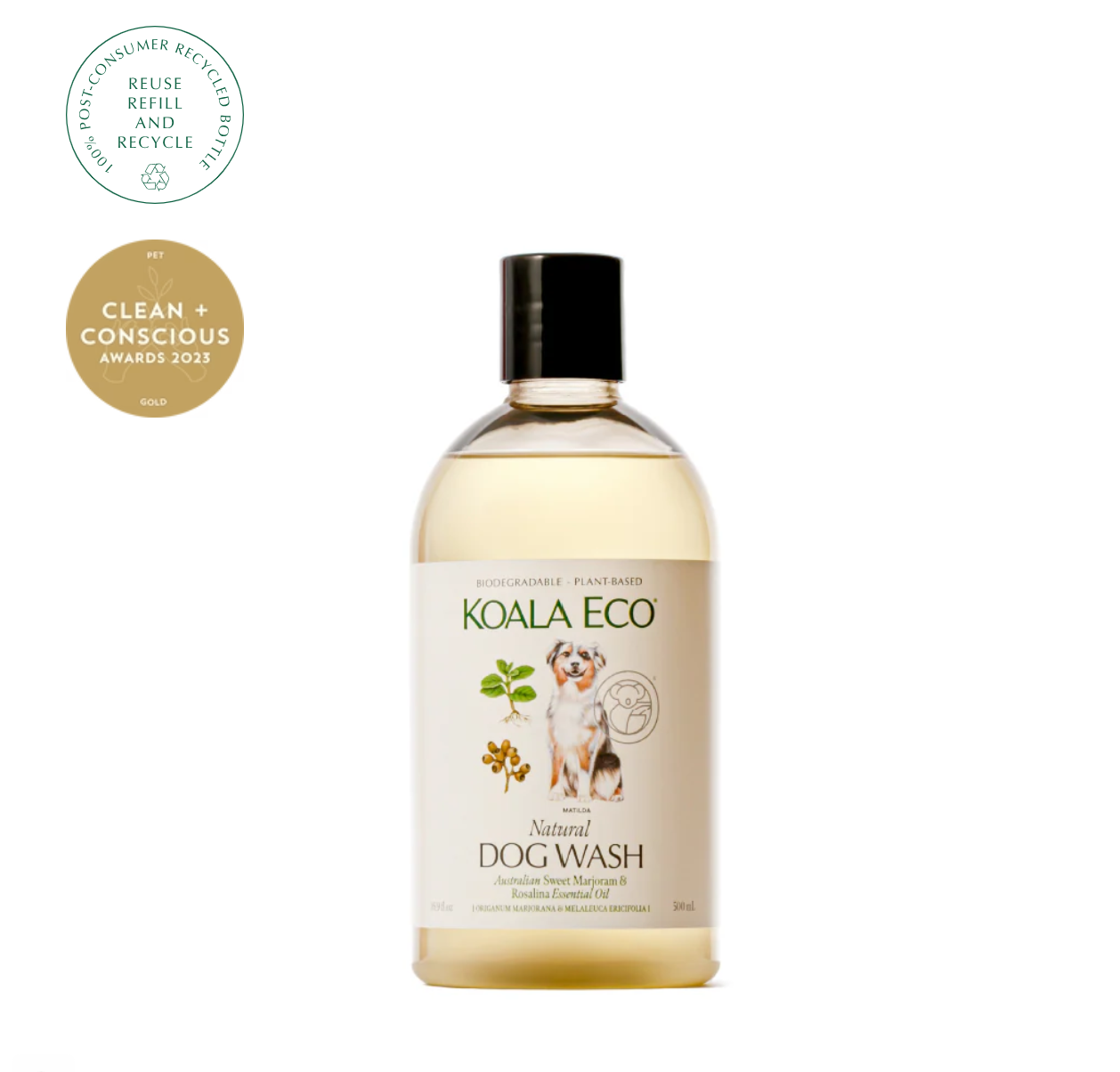 Natural Dog Wash 500ml This is a nourishing, plant-based, hypoallergenic formula that combines the woody, herbal scent of sweet marjoram with the lemon-lavender aroma of rosalina: two of nature’s most effective yet gentle botanicals.