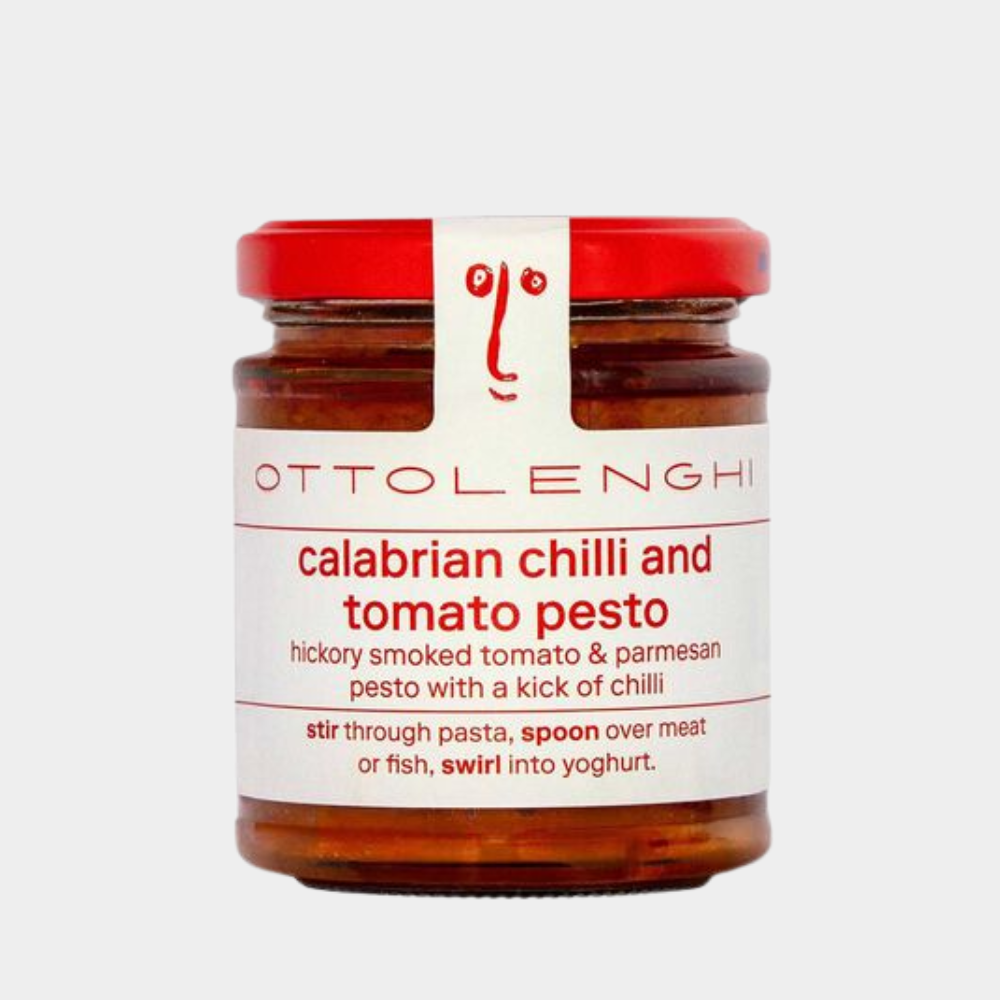 Jar of Ottolenghi Calabrian Chilli and Tomato Pesto on a white background