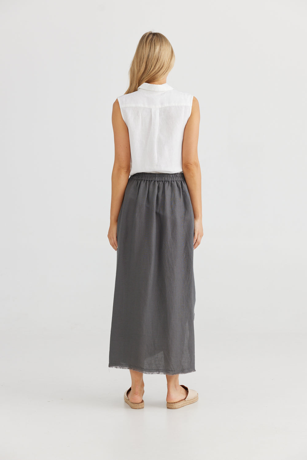 Marrakesh Skirt | Charcoal Elasticated waist Side button detail