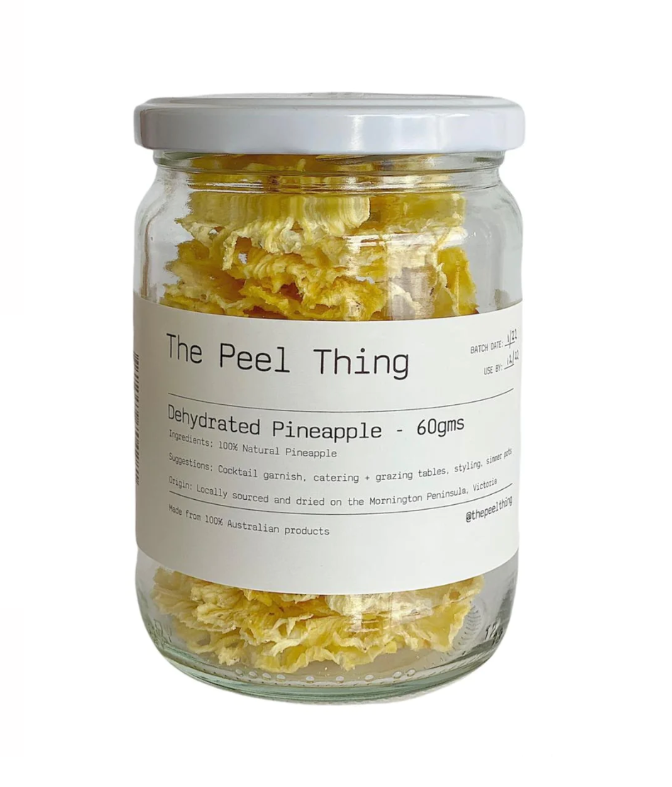 
                  
                    Dehydrated / Infused Pineapple 60g The Peel Thing's popular infused pineapples.  Natural pineapples infused in our special mix of Vanilla Essence, Simple Syrup, Cinnamon & Rum.
                  
                