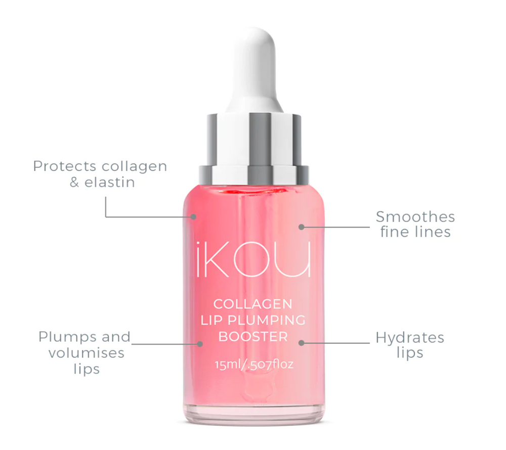 
                  
                    iKOU Collagen Lip Plumping Booster Clinically proven results to redensify lip volume and restore hydration. With bio-active pomegranate flower molecules and fenugreek sprouts to stimulate lip fat-storing cells and antioxidant, omega rich African marula fruit oil to hydrate dry lips.
                  
                