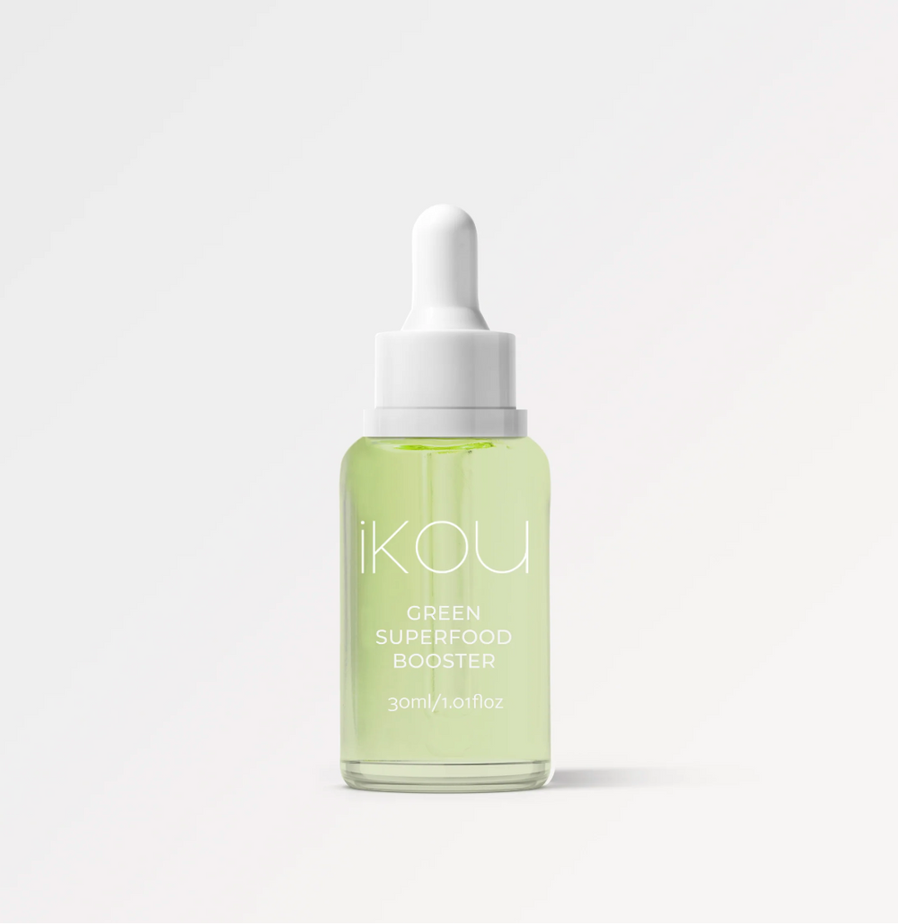 iKOU Green Superfood Booster Drops A synergy of nourishing green superfood plant oils and phytonutrients for vitamins, antioxidants and omega-rich fatty acids. Combining Amazonian Sacha Inchi seeds, broccoli, spinach, avocado and alfalfa sprouts for optimal skin health.