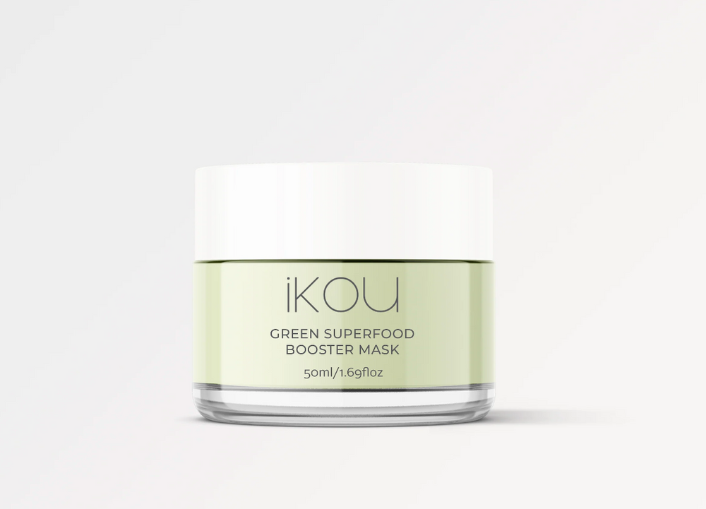 iKOU Green Superfood Booster Mask Reveal fresh, new skin with a perfectly balanced combination of AHA sugarcane and fruit extracts for enzymatic exfoliation. Native river mint and chlorophyll give an antioxidant boost and rejuvenated glow.