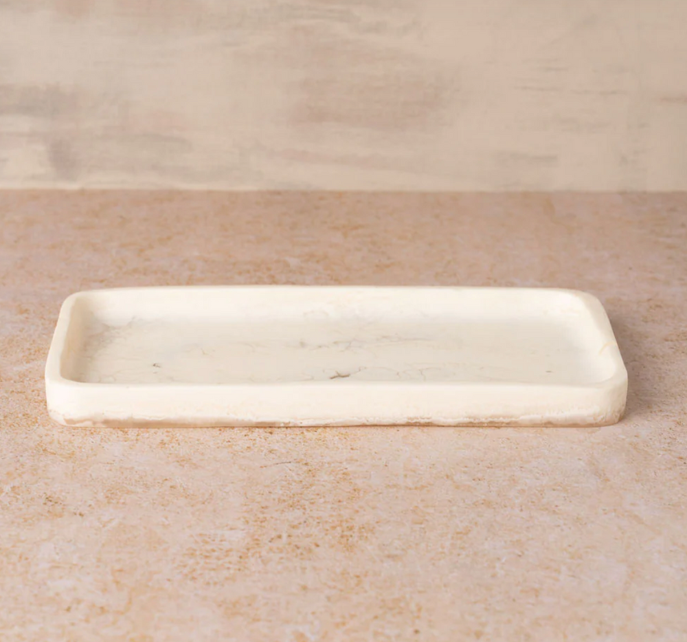 Flow Resin Bathroom Caddy/Tray | Marshmallow The Flow Resin Caddy/Tray in Marshmallow is distinctive and organic with its curved corners and marble finish. Each tray is handmade and no two patterns are the same. 