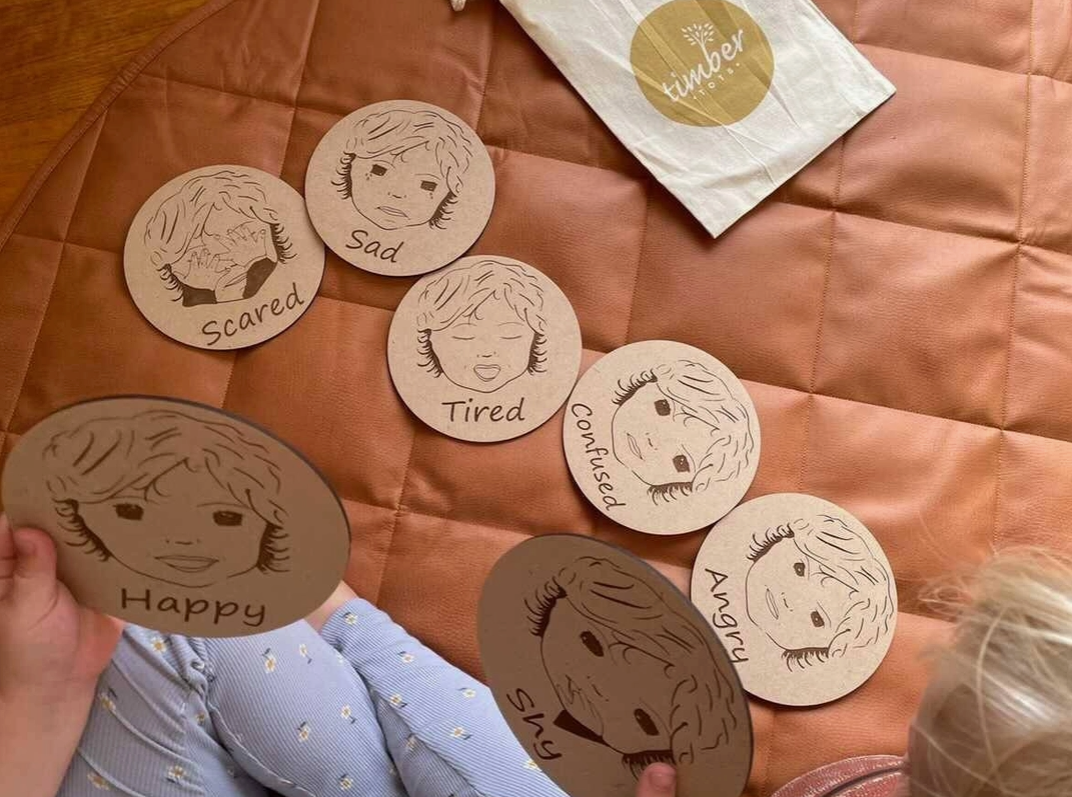 
                  
                    Montessori Emotion Discs These handmade timber emotion discs will help little learners identify and recognise different emotions.
                  
                