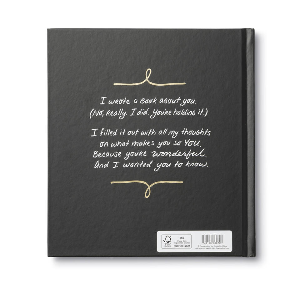 
                  
                    I Wrote A Book About You Sweet, fun, and lighthearted, I Wrote A Book About You is designed to be filled out by you and given to someone you like a lot — a spouse, a sibling, a very good friend.
                  
                