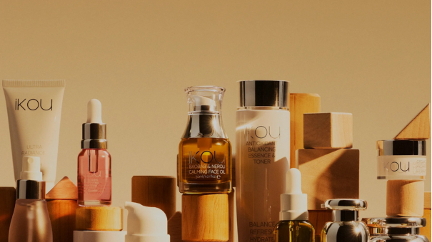 Collection of skincare products with 'ikou' branding on a warm-toned background for the "australian-made" collection at The Cumquat Tree
