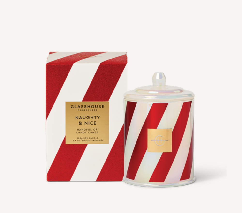 Naughty & Nice Candle 380g A deliciously zingy fragrance inspired by Peppermint Candy Canes. No matter which of Santa’s lists you fall on this year – naughty or nice – this is one treat you can get into.