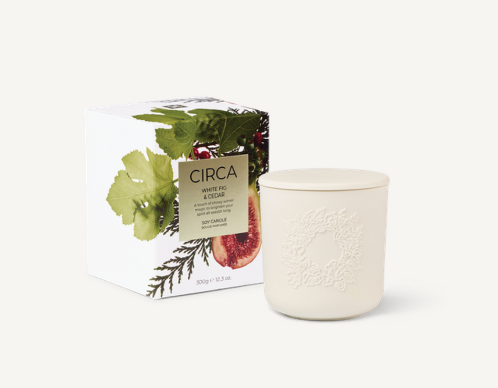 White Fig & Cedar Candle 300g A touch of snowy winter magic to brighten your spirit all season long.