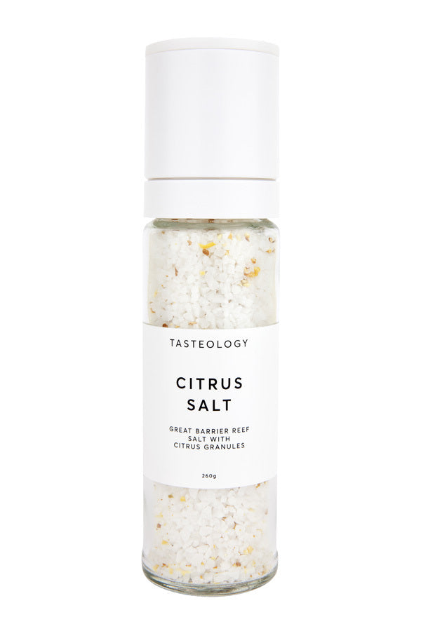 
                  
                    Citrus Salt TASTEOLOGYS Citrus Salt has a base of Great Barrier Reef white rock salt, which has been carefully mixed in with dried lemon granules to create a zesty citrucy flavour.
                  
                