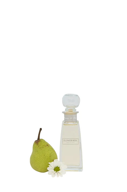 
                  
                    Mini Diffuser | Flowers & Pear An opulent fragrance. Fresh top notes of Fresh Green Pear, Freesia and Patchouli combine with the earthy base notes of Amber and Cedar Wood to deliver a timeless scent that compliments the most exquisite interiors. 
                  
                