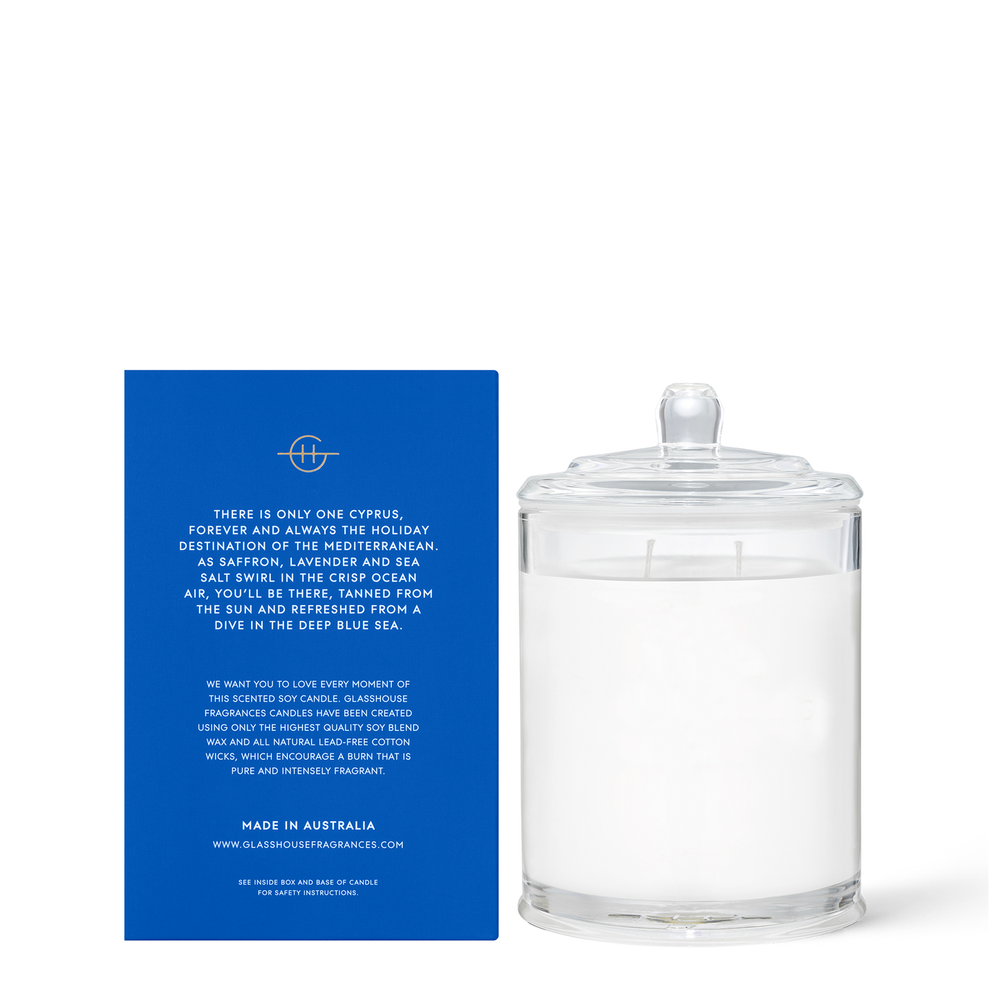 Diving Into Cyprus 380g Candle A transcendent everyday luxury, it creates instant ambience. Bracing, like a dip in the Med sea, with amber and peach balanced by woods, lavender and moss.
