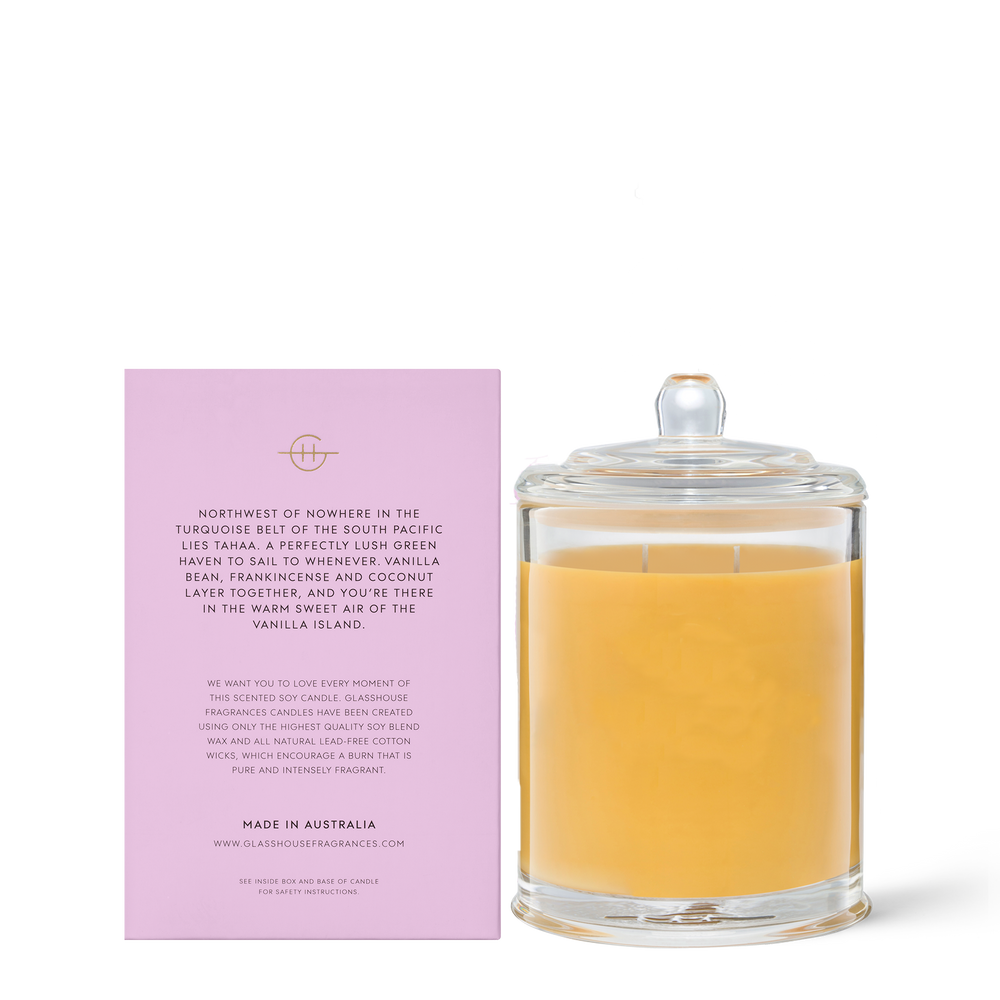 A TAHAA AFFAIR 380G CANDLE Vanilla Caramel  A transcendent everyday luxury, it creates instant ambience. Ambrosial with luscious caramel and coconut, it’ll take you to the beaches of Tahaa.