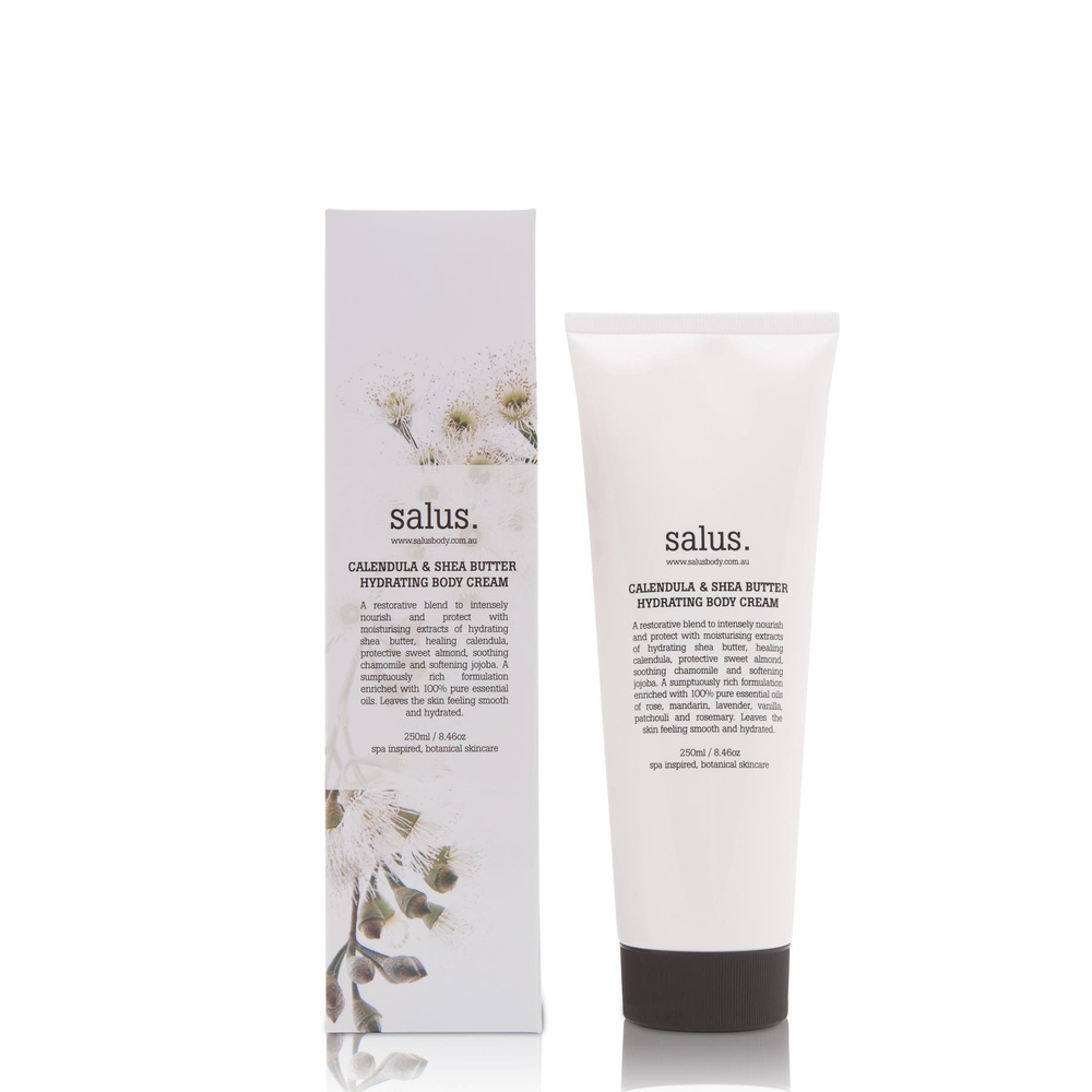 Calendula & Shea Butter Hydrating Body CreamA restorative blend to intensely nourish and protect with moisturising extracts of hydrating shea butter, healing calendula, protective sweet almond, soothing chamomile and softening jojoba. A sumptuously rich formulation enriched with 100% pure essential oils.