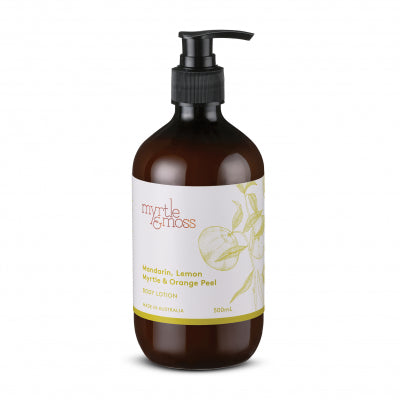 Citrus Body Lotion (500ml) Enhanced with Apricot Kernal Oil, Cocoa Butter, Shea Butter, Natural Vitamin E and an invogorating citrus blend of essential oils, this will leave your skin feeling nourished and superbly scented. Ideal for all skin types on hands, legs or any 'dry & tired' area. Readily absorbed by the skin leaving your hands ready for the next thing ... preferably a sumptuous lime cocktail! Apply after using Myrtle & Moss Hand & Body Wash to feel and smell totally sublime.