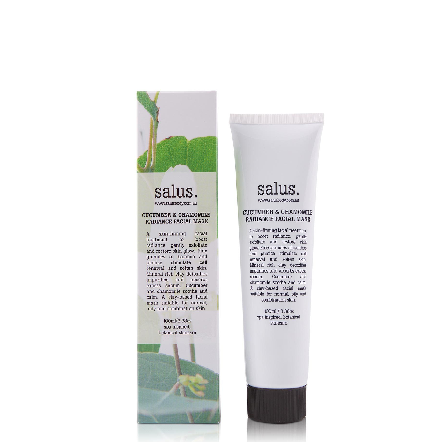 Cucumber & Chamomile Radiance Facial Mask (100ml)   A skin-firming facial treatment to boost radiance, gently exfoliate and restore skin glow. Fine granules of bamboo and pumice stimulate cell renewal and soften skin.