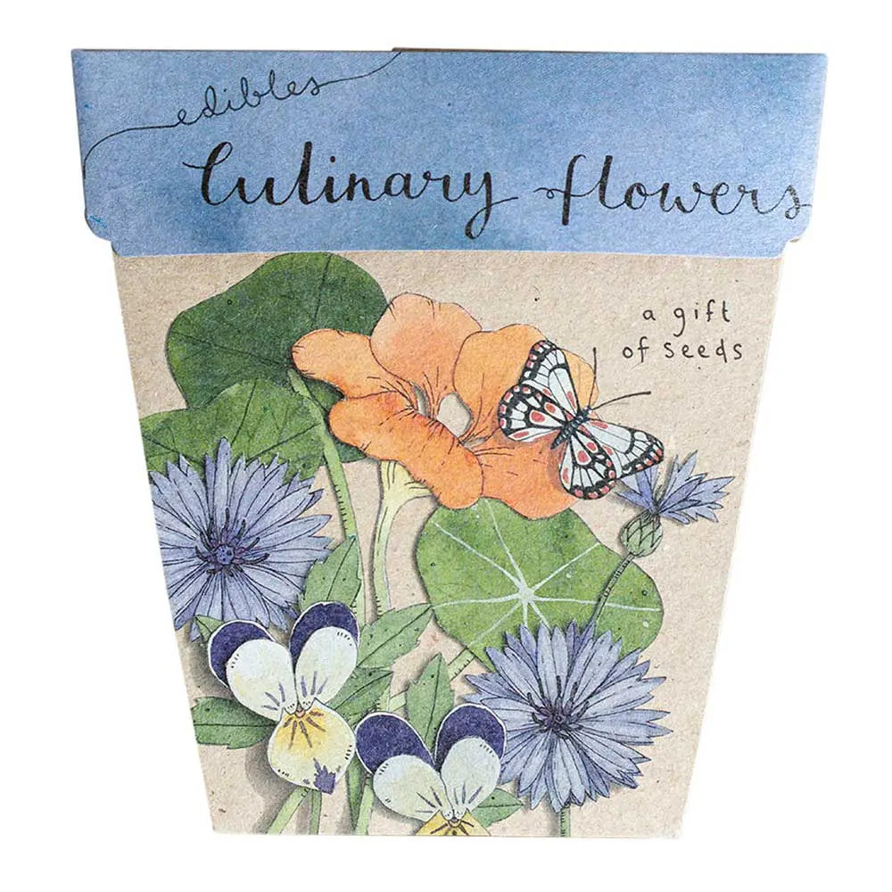Culinary Flowers Gift Of Seeds Flowers so beautiful you could eat them? Go ahead with the new Culinary Flowers Gift of Seeds.  Included in the ‘Edibles’ Gift of Seeds range, this will make the perfect gift that is both stunning and useful. This pack contains a mix of nasturtium, viola, and cornflower seeds.