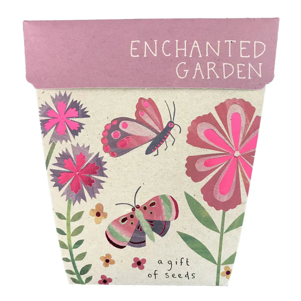 Enchanted Garden Gift Of Seeds This delightful mix of flower seeds attracts beautiful butterflies and bees and will brighten any pot or garden patch. A mix of dianthus, cosmos, cornflower and alyssum, all are easy to grow and are garden favourites for young and old.