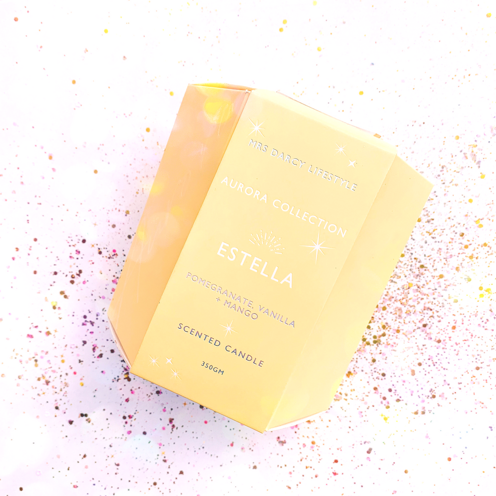 
                  
                    Estella Candle Estella is a sweet cocktail of your favourite fruits, she is the ultimate sweet girl's scent; pomegranate, vanilla + mango.
                  
                
