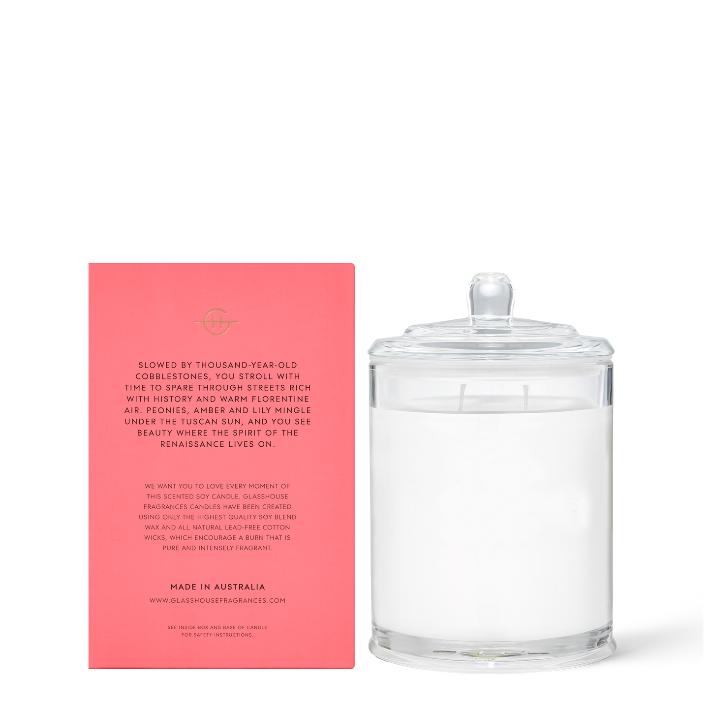 Forever Florence 380g Candle A transcendent everyday luxury, it creates instant ambience. A flower market under the Tuscan sun. You pick up peonies, jasmine and a hint of peach.