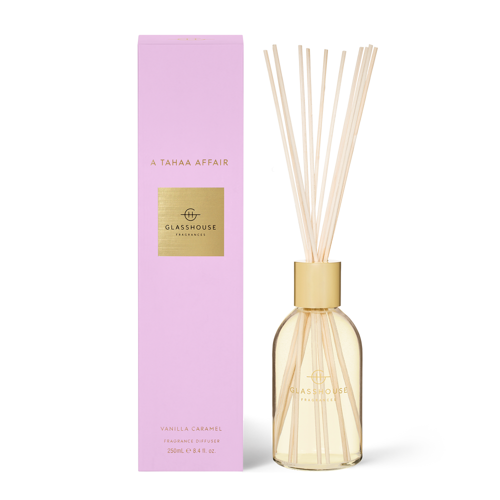 A Tahaa Affair Diffuser Vanilla Caramel  A transcendent everyday luxury, it creates instant ambience. Ambrosial with luscious caramel and coconut, it’ll take you to the beaches of Tahaa.