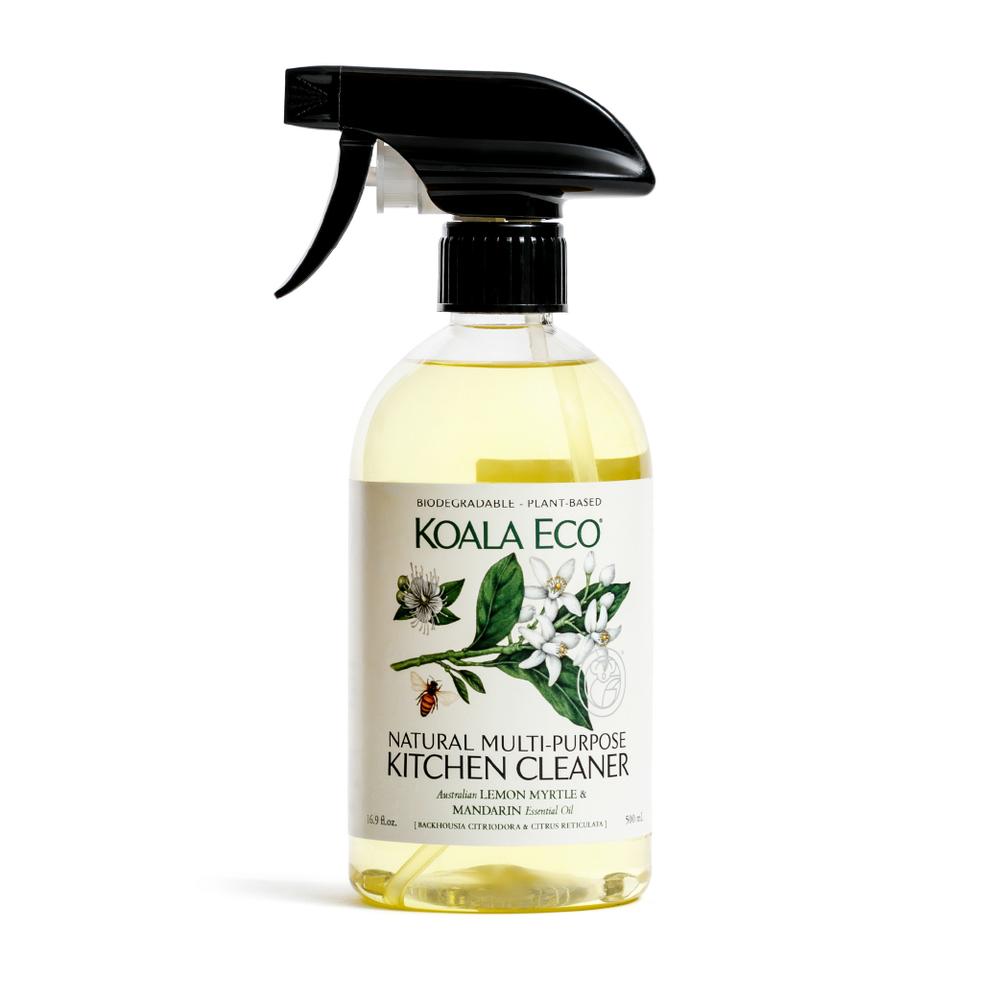 Natural Multi-Purpose Kitchen Cleaner 500ml | Our Lemon Myrtle & Mandarin Multi-Purpose Kitchen Cleaner is safe for refrigerator, dishwasher, microwave oven, benches and all food storage and preparation areas. 