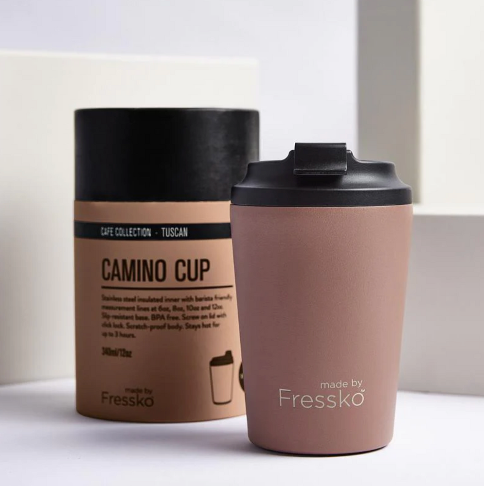 
                  
                    Camino Cup 12oz The stylish, chemical-free, lightweight, insulated stainless steel reusable coffee cup is the new and improved version of the classic takeaway cafe cup.
                  
                