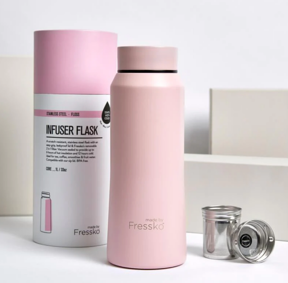 
                  
                    Core Flask 1L These stylish, chemical-free, stainless steel, insulated flasks include Fressko’s 2-in-1 filter and are the ideal brew-as-you-go companion. Easily brew your favourite tea, create detox waters or take hot soup to a picnic. It's one infuser bottle that does it all.
                  
                