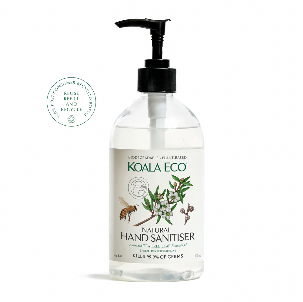Natural Hand Sanitiser 500 ml Koala Eco's Lemon Scented Tea Tree & Tea Tree Hand Sanitiser contains one of nature’s most potent antiseptics and anti-bacterials.
