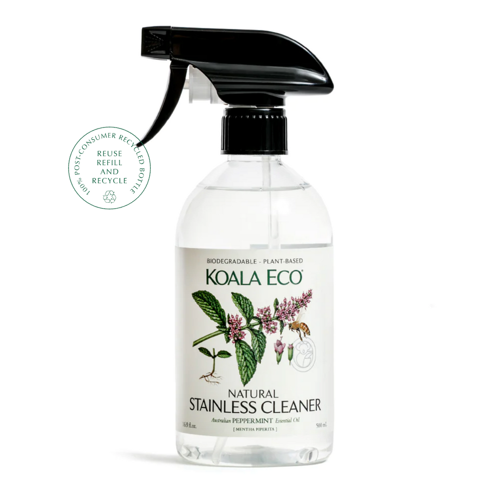 Natural Stainless Cleaner | Our Peppermint Stainless Steel Cleaner polishes and protects your stainless steel surfaces in the kitchen, bath and laundry area. 
