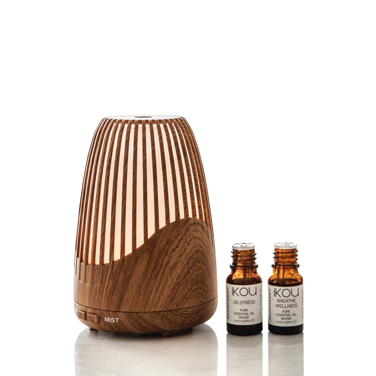 
                  
                    iKOU Aromatherapy Ultrasonic Diffuser Diffuse iKOU essential oils through the room and enjoy aromatherapy benefits while also purifying the air. With cool-steam technology and automatic power-off this diffuser allows you to distill your favourite essential oils through the room safely and without heat.
                  
                